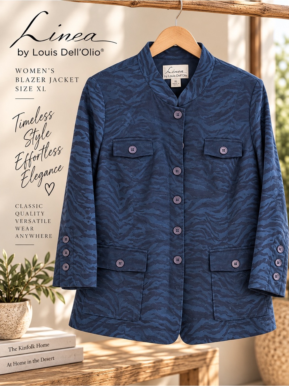 Linea by Louis Dell’Olio XL Blue Zebra Jacquard Blazer Jacket